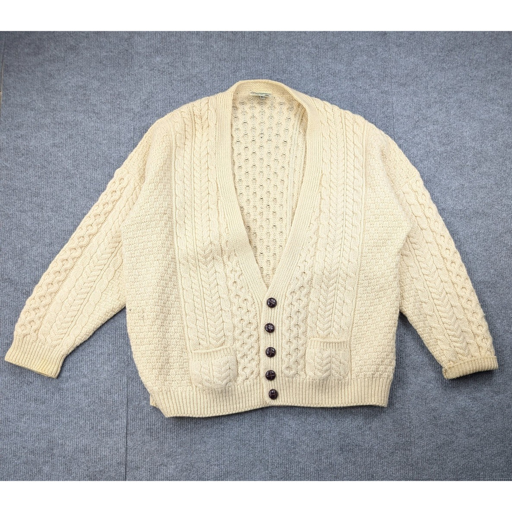 Carraig Donn Cable Knit Cardigan Womens XL Irish New Wool Rory Fisherman Vintage
